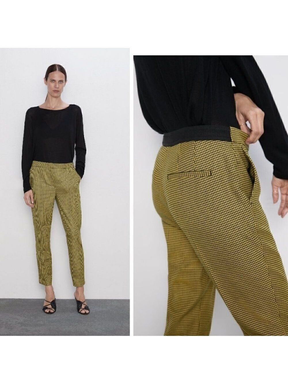 ZARA | Mid-waist skinny trouser in yellow/black
